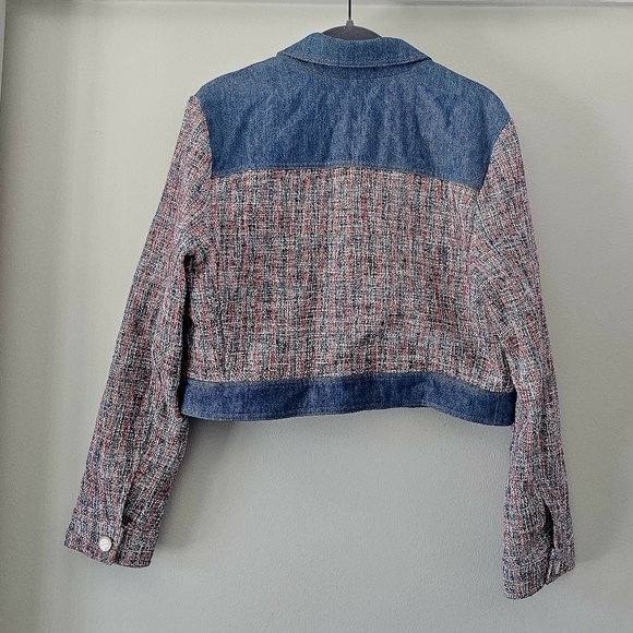 House of Harlow 1960 Tweed and Denim Cropped Long Sleeve Jacket Size L - Picture 2 of 4